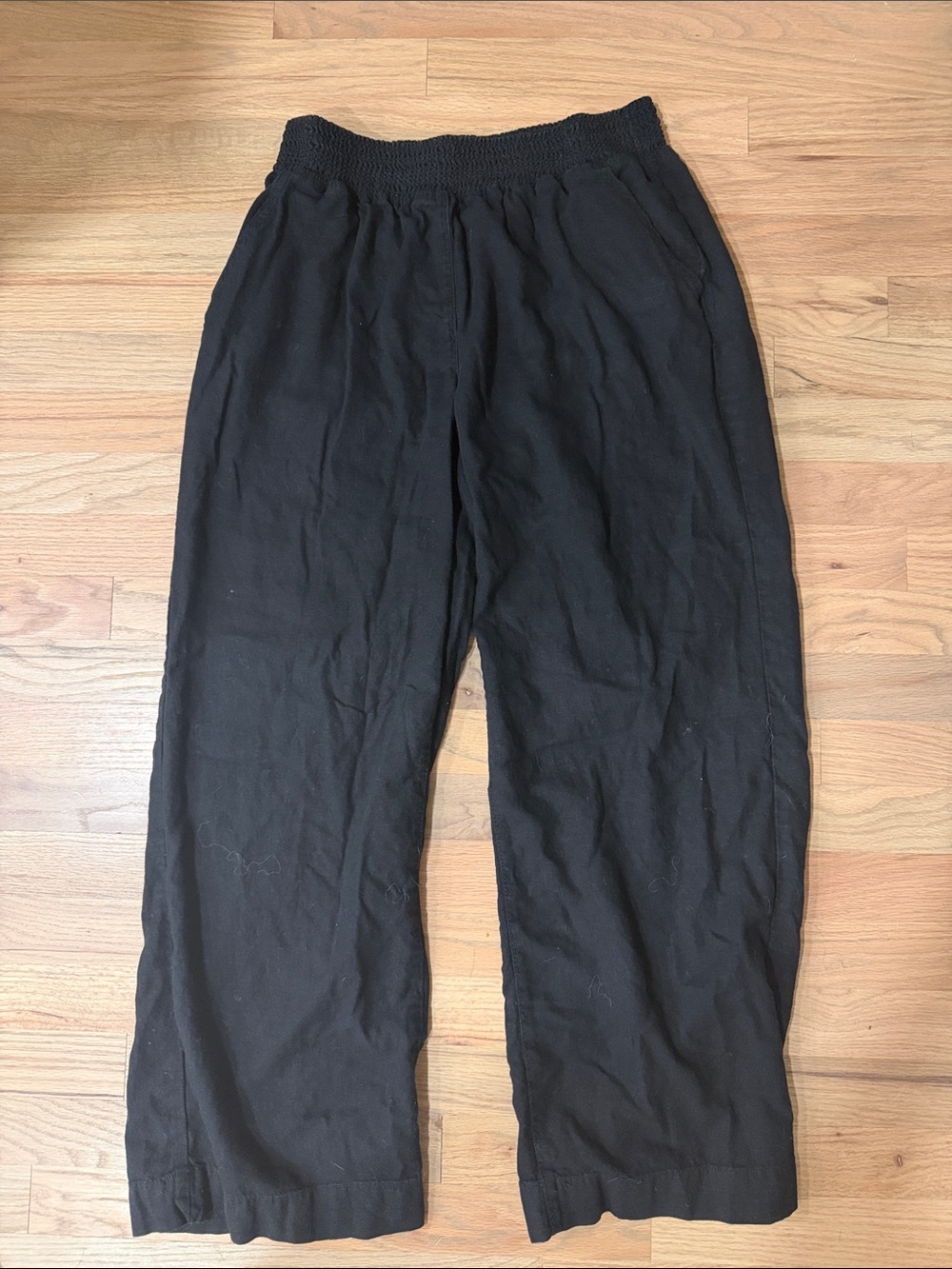 Briggs Women’s Black Linen Blend Pull-On Pants Size Large Elastic Waist Pockets